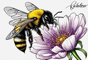 Harlow written in cursive and then a bumblebee flying off the end of the w at the end of the name tattoo idea