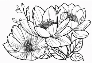 waterlily flower and morning glory flower line bouquet tattoo idea
