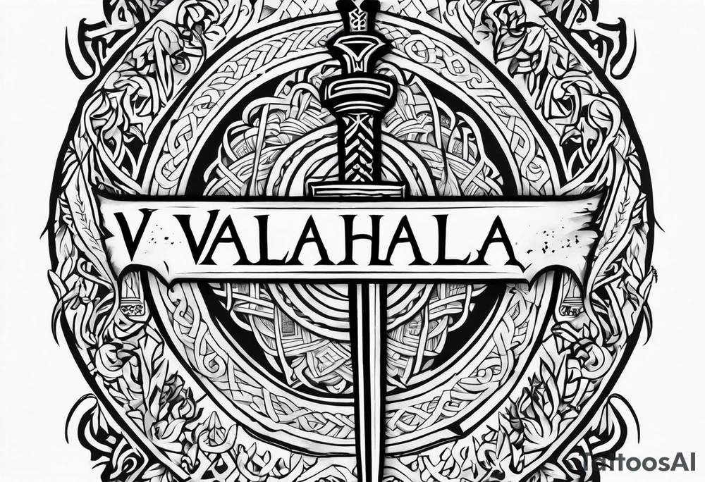 Valhalla sword viking warrior funeral tattoo idea