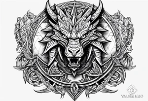 Valhalla sword shield dragon axe Valknut barbed wire chains valknut fire tattoo idea