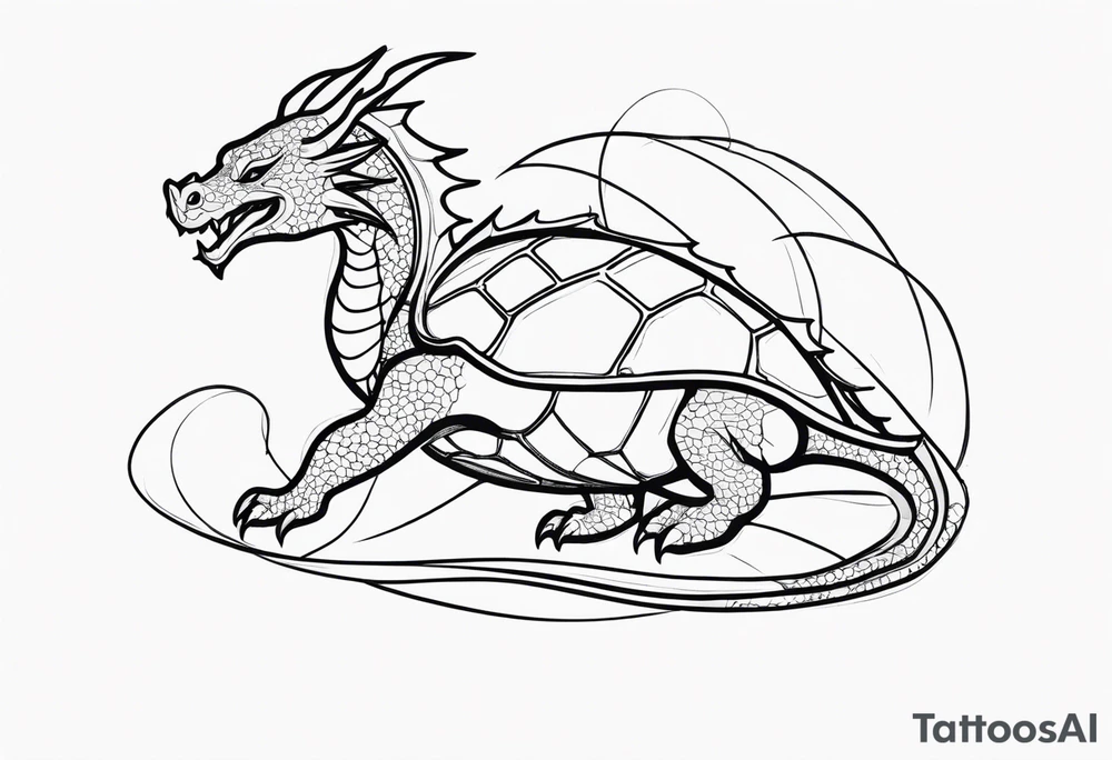 an outline of a dragon wrapping around a turtle tattoo idea