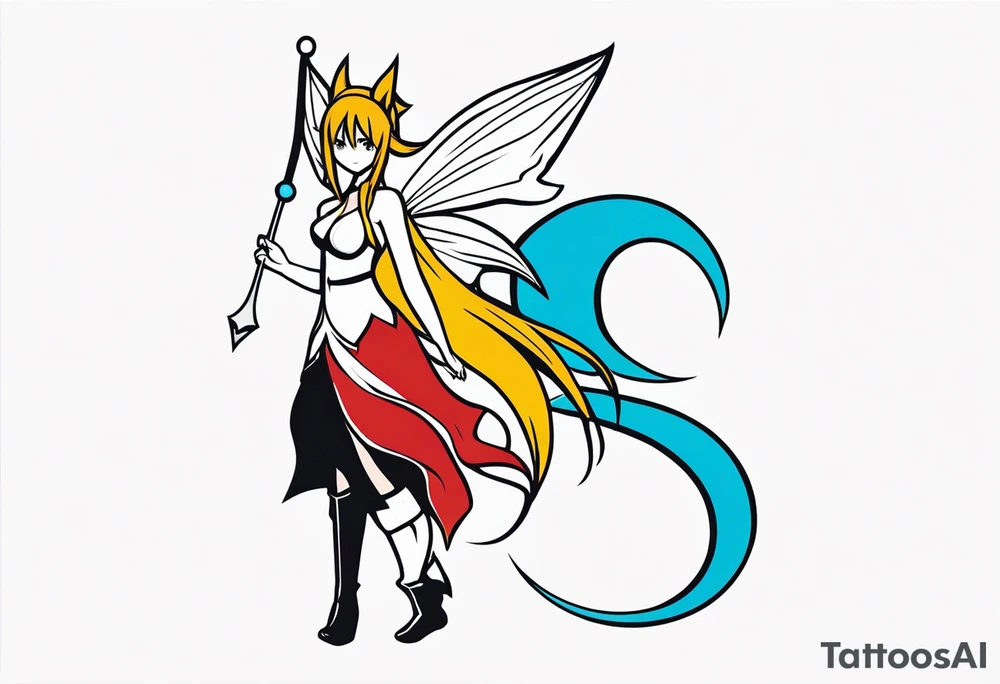 A fairy with a tail that is the fairy in the Fairy Tail anime guild logo tattoo idea