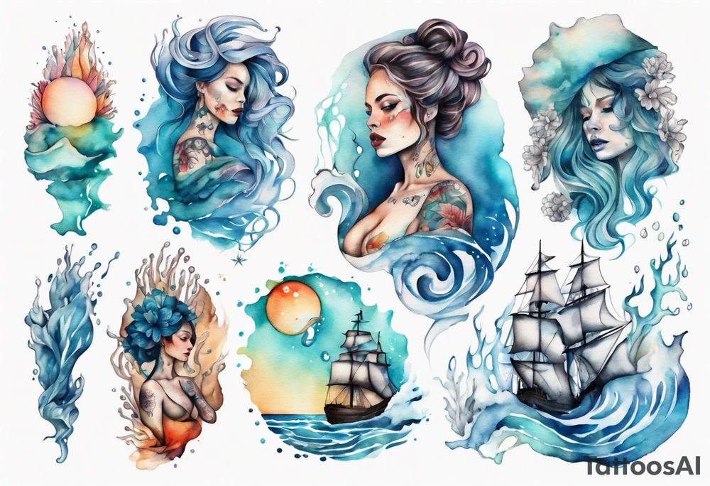 a woman made of the ocean tattoo idea