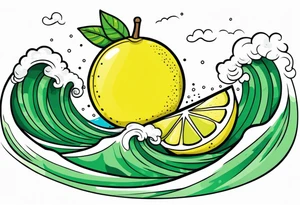 A lemon-Buoy with a green leaf-flag on waves tattoo idea