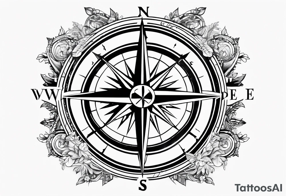 Compass rose with Europe in the background, anchor and space for a geo tag tattoo idea