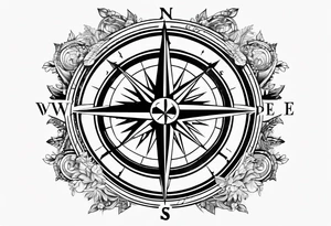 Compass rose with Europe in the background, anchor and space for a geo tag tattoo idea