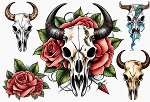 bull skull with a snake with roses tattoo idea