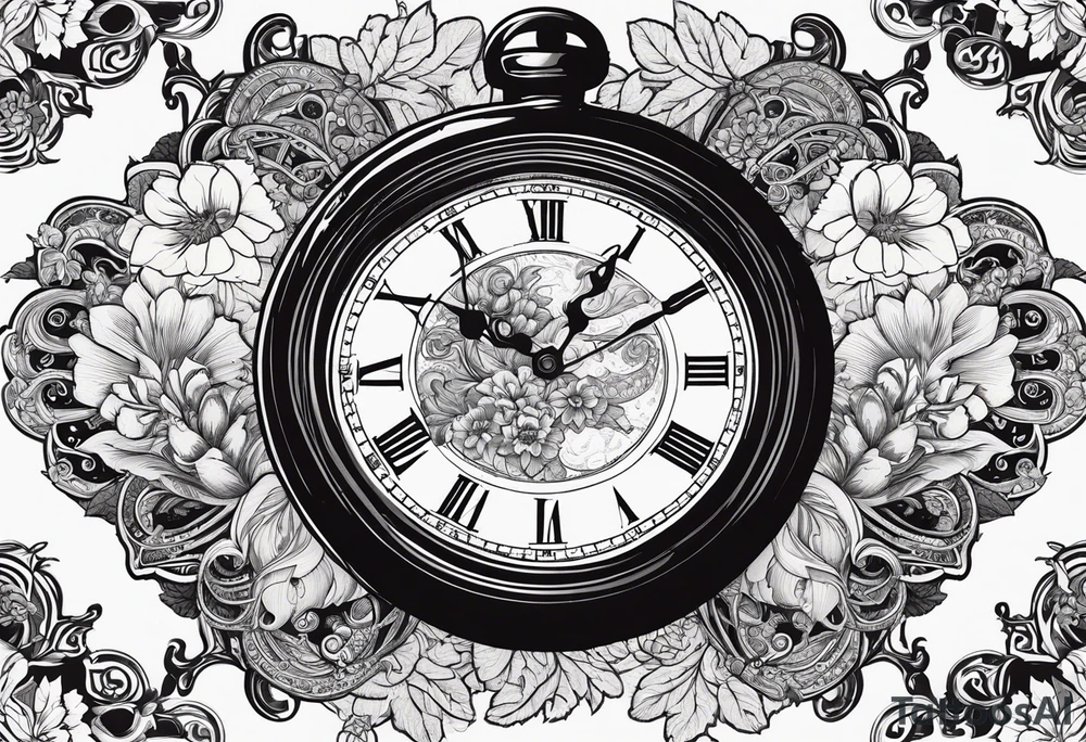 Floral, paisley, witch, 3 pocket watches, celestial tattoo idea