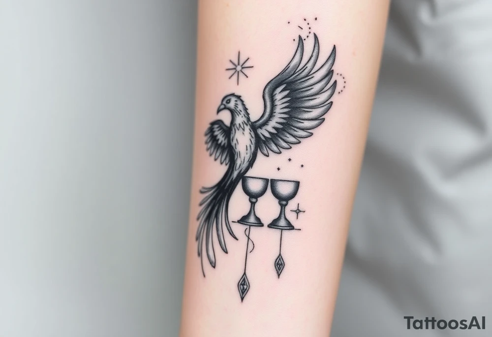 Phoenix bird and the two of cups tarot tattoo idea
