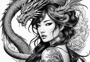 large warrior nymph with dragon tattoo idea