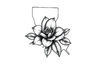 State or louisiana with magnolia flower in tooled leather tattoo idea