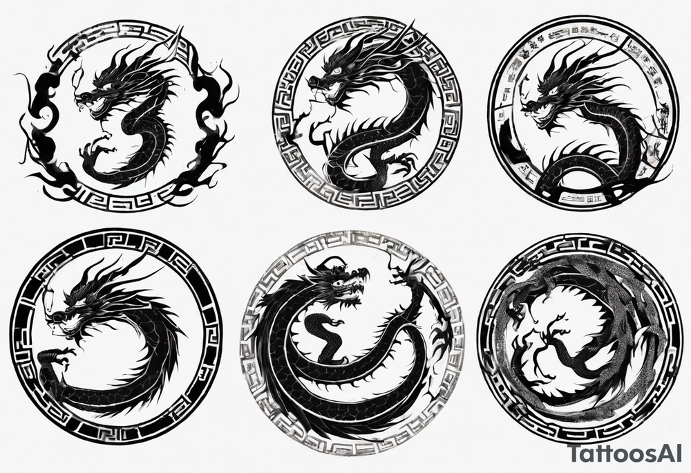 Chinese dragon in a circular shape with "02.03" written on its skin tattoo idea