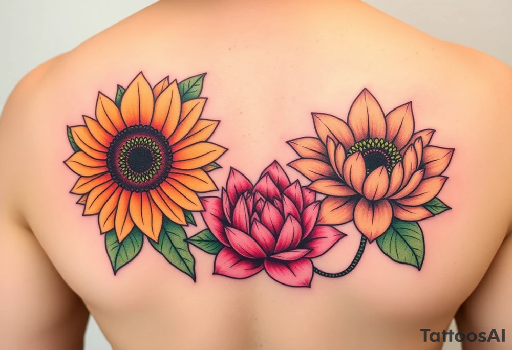 Sunflower, peony, cherry blossom, lotus, Delilah’s tattoo idea