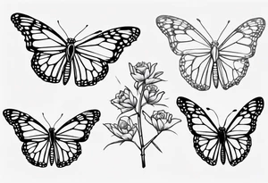 realistic monarch butterfly simple black outline landed on a twig tattoo idea