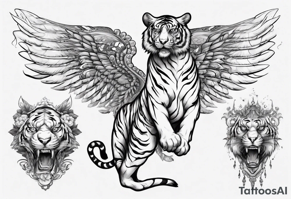 Tiger with wings. Mythological. tattoo idea