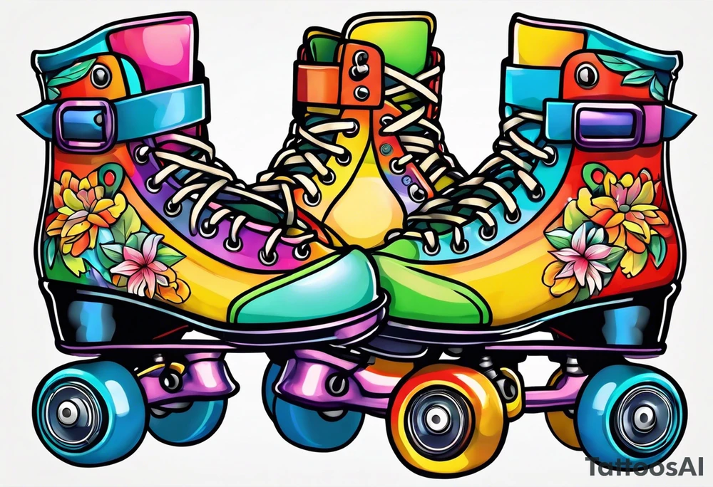 cute,  rainbow roller skates tattoo idea