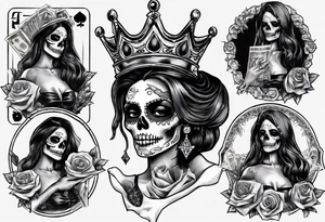 santa la muerta with money and crown tattoo idea