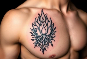 flame and blooming roots circle tattoo idea