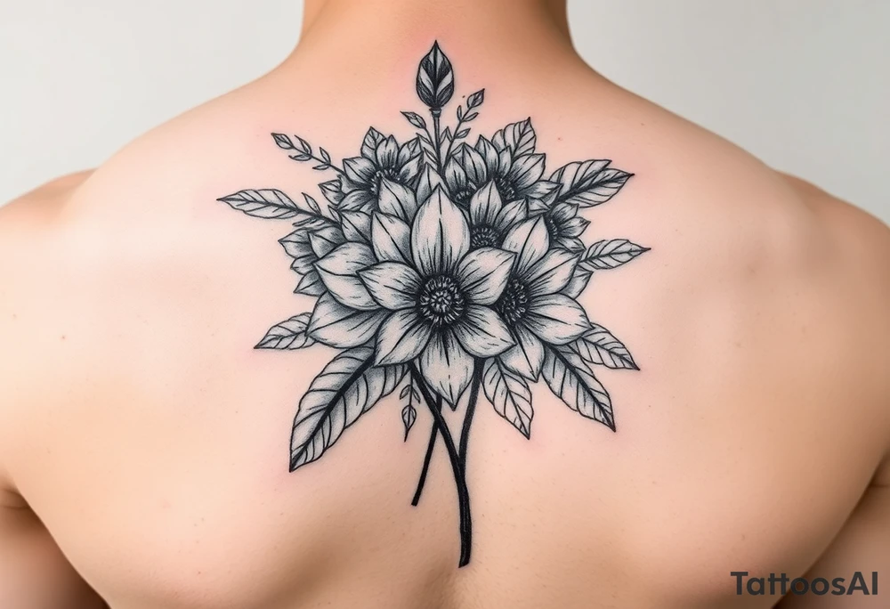 Bouquet of flower that represents the birth month flowers of February,April,July,August,September,October,November and December tattoo idea
