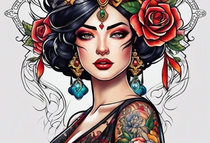 Neo traditional woman tattoo face cross eye tattoo idea