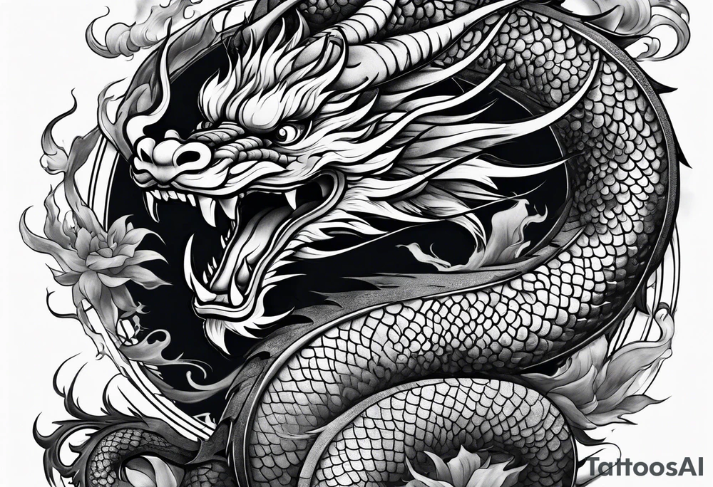 Traditional Japanese Dragon full body and smoke tattoo idea