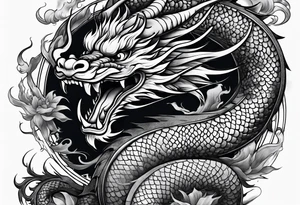 Traditional Japanese Dragon full body and smoke tattoo idea