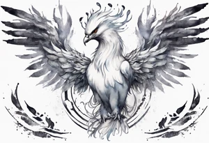 a white phoenix wearing iron diadem or crown around its head tattoo idea