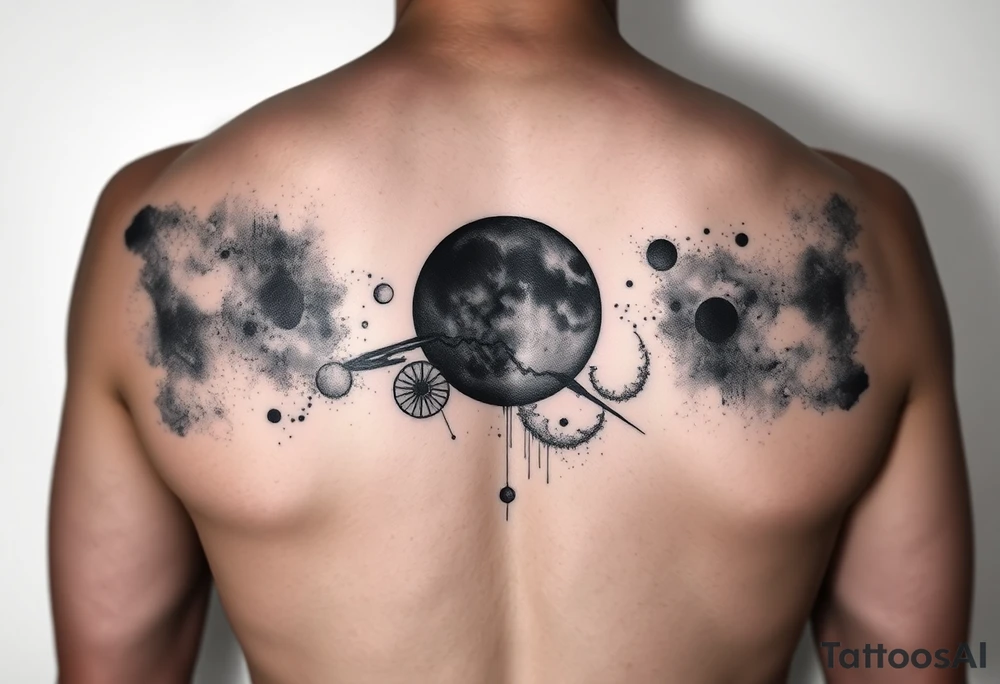 The milky way with negative spaces used to create planets and dark matter tattoo idea