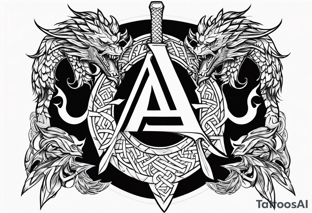 Valhalla sword shield dragon axe Valknut tattoo idea