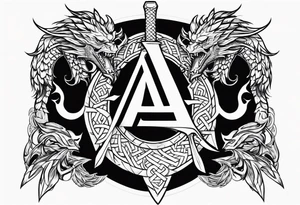 Valhalla sword shield dragon axe Valknut tattoo idea