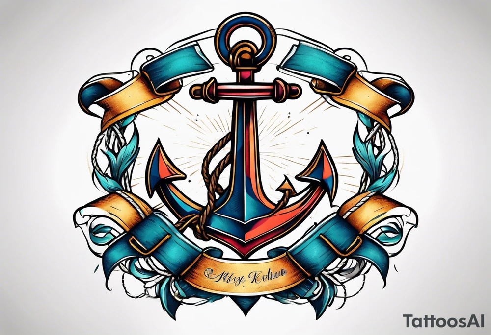 old school anchor with rope wrapped around anchor and banner across anchor tattoo idea