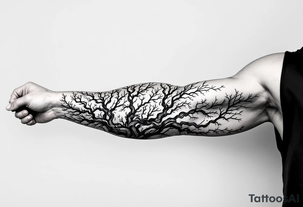 Entire arm tattooed like a tree tattoo idea