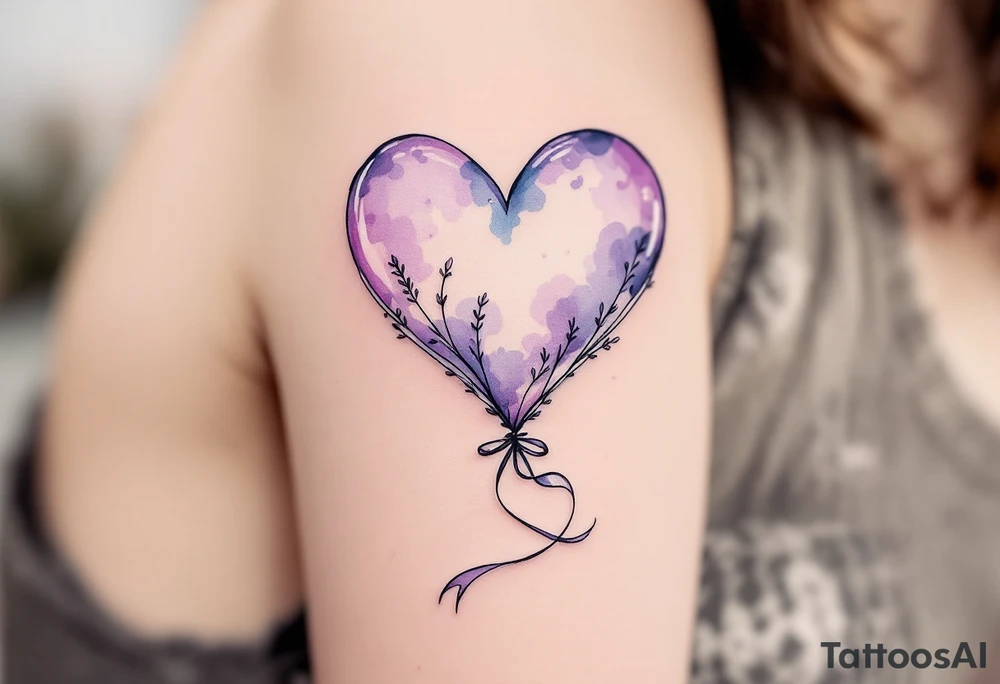 A heart-shaped balloon in soft lavender with a ribbon spelling Klárka. tattoo idea
