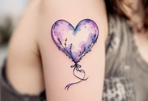 A heart-shaped balloon in soft lavender with a ribbon spelling Klárka. tattoo idea
