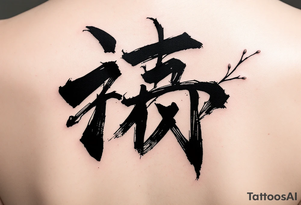 The character 爱 (ài, “love”) in deep red ink is often paired with a cherry blossom to symbolize passion and fleeting beauty. tattoo idea