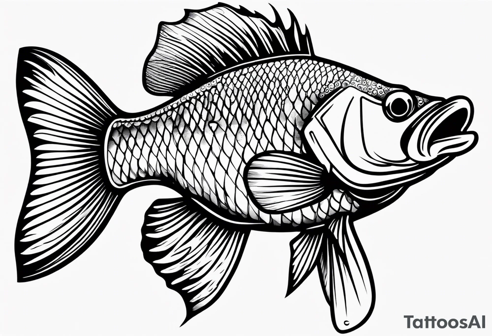 bass fish, its tail turns into a fishing hook tattoo idea