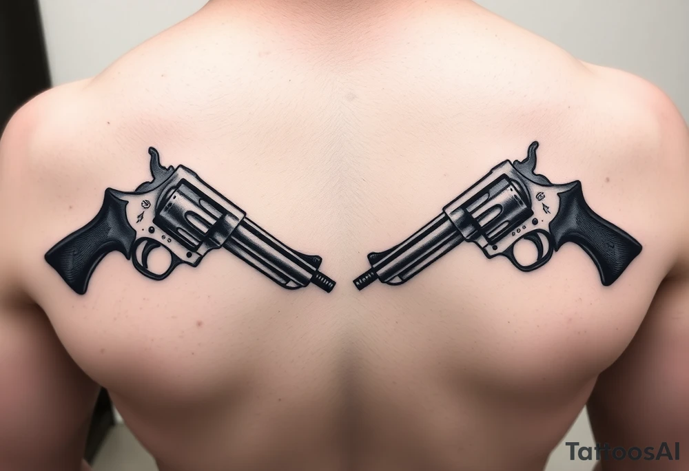 2 revolvers crossing pointing down tattoo idea