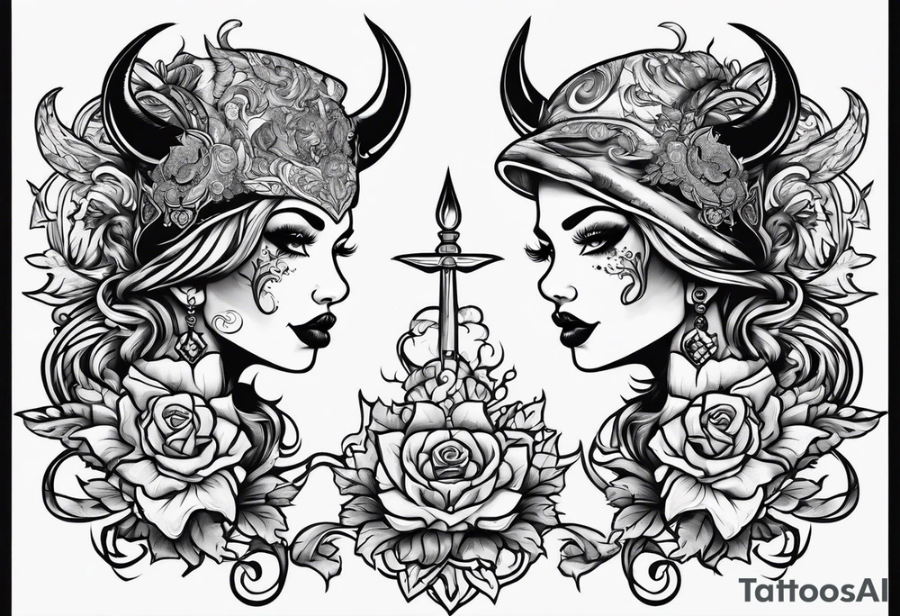 Stoner boy and girl devils tattoo idea