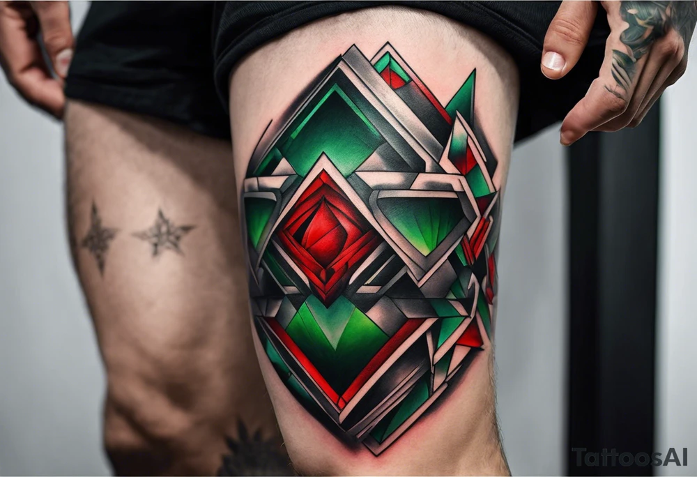 knee piece for men with minimal red and green color accents tattoo idea