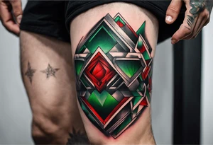 knee piece for men with minimal red and green color accents tattoo idea