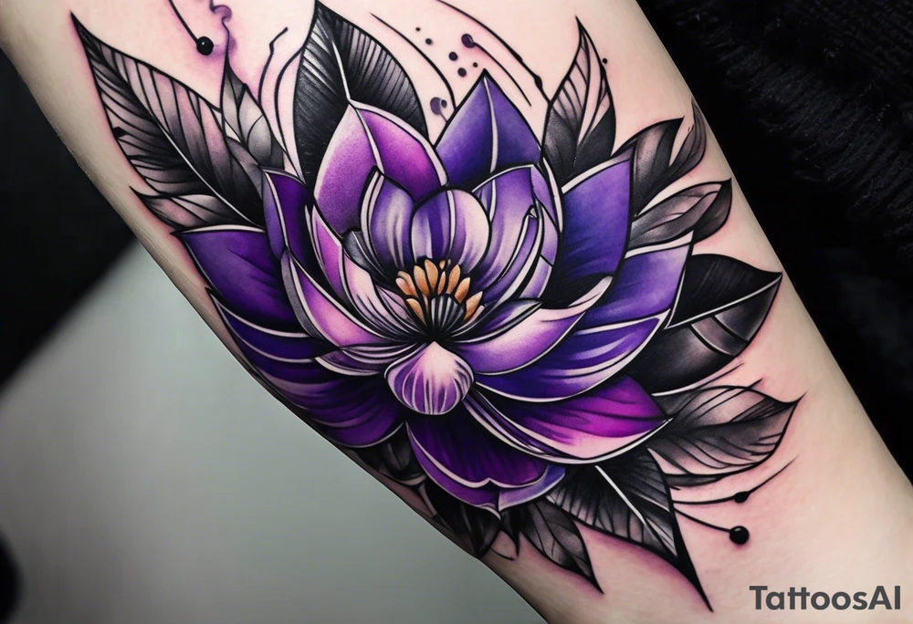 lines around wrist, abstract, black and purple, covered from wrist to forearm, fully covered, no borders, blackwork, no faces tattoo idea