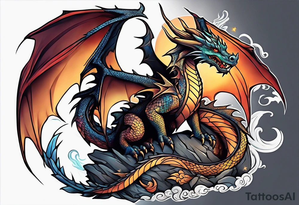 Dragon cute, celestial, cross tattoo idea