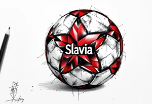 ball composed of red geometric panels forming a star pattern, with sign "Slavia" on it. tattoo idea