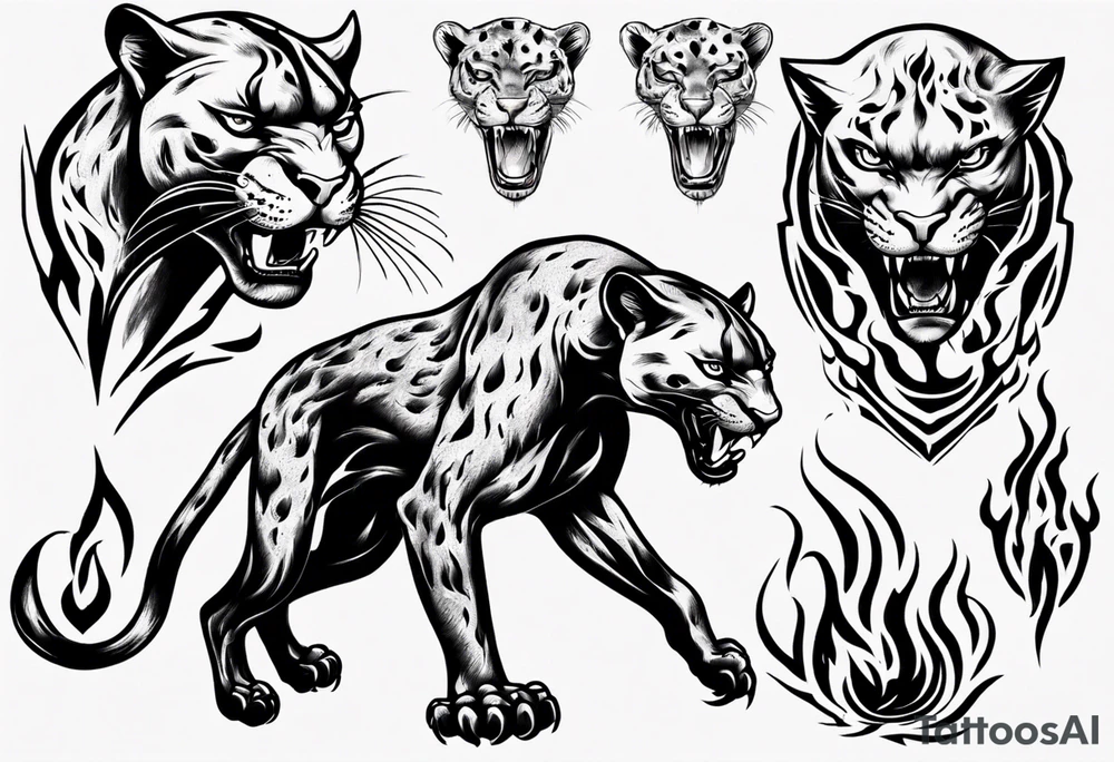 Panther with flames tattoo idea