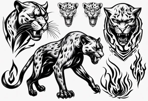 Panther with flames tattoo idea