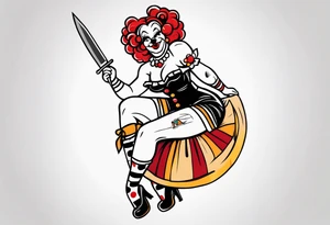 full body female pin up clown holding knife tattoo idea