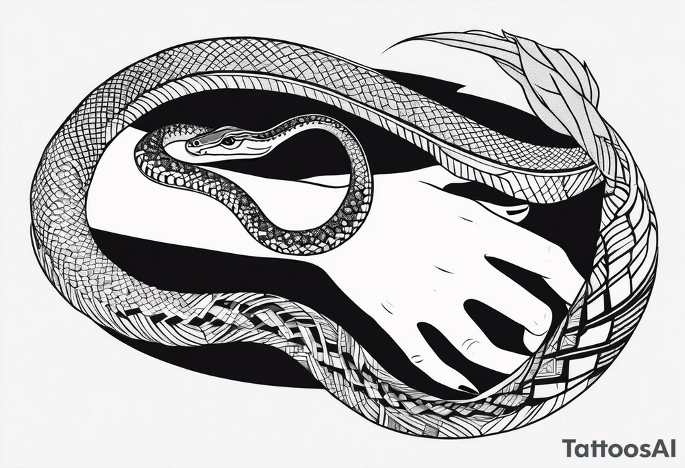 A streched out feminine hand that has a snake all around it tattoo idea