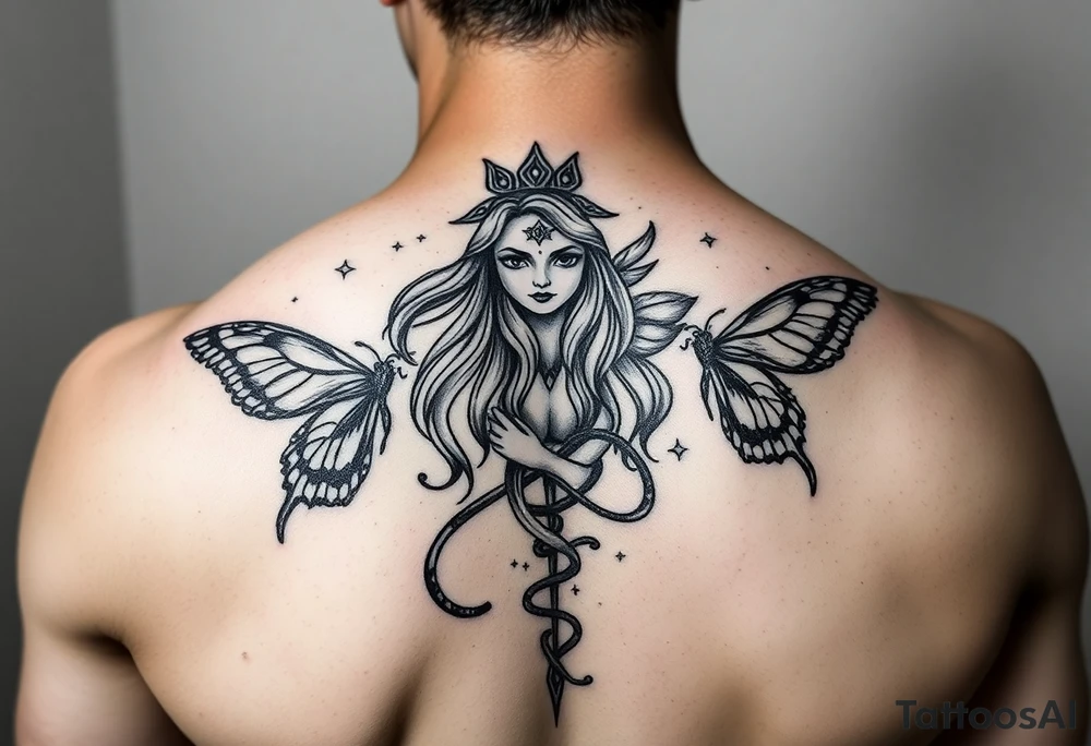 Capricorn female goddess wealthy earthy butterflies world money wisdom tattoo idea