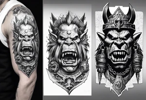 Full sleeve Warhammer orks thematic tattoo idea