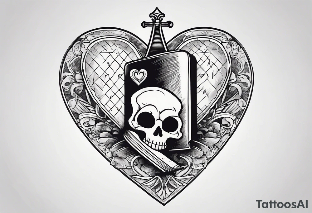 Skeleton stabbing ace of hearts tattoo idea